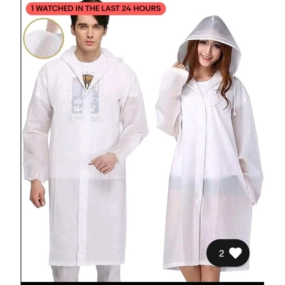 Adult Waterproof Reusable Rain Hooded Poncho w/ Sleeves and hoodie + bag - White